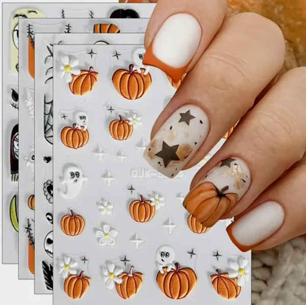 3D Halloween Nail Design Decals - Cute Pumpkins