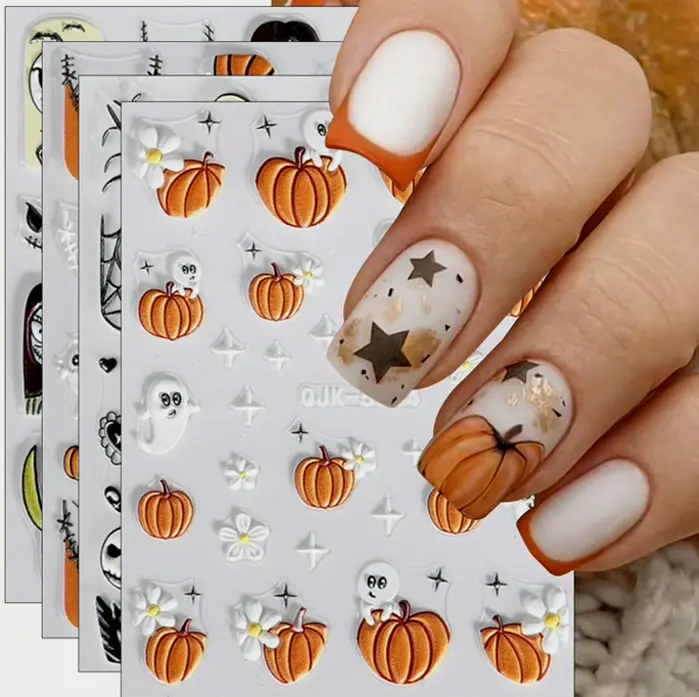 3D Halloween Nail Design Decals - Cute Pumpkins