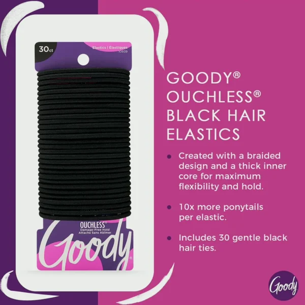 Goodie Ouchless Elastic - 30 Pack, Black - 4MM Regular Hair