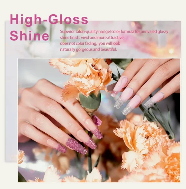 Nude Gel Lacquer Set: 6 Sheer Shades with Silver Pink Sparkle - Small Size
