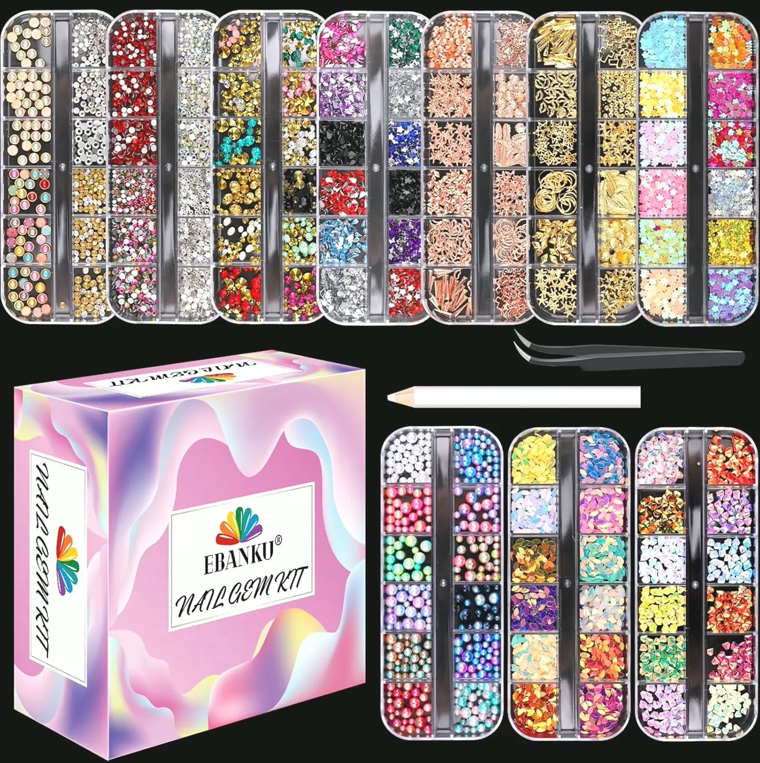 ECANKU 10 Sets Nail Art Rhinestones