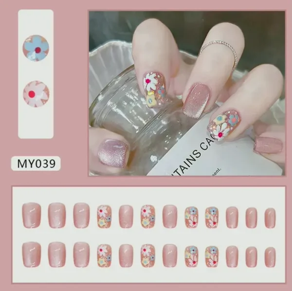 Spring Floral Nails with Sparkly Finish