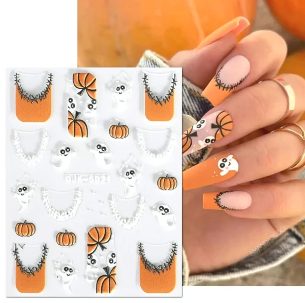 3D Halloween Nail Design Decals - Cute Pumpkins