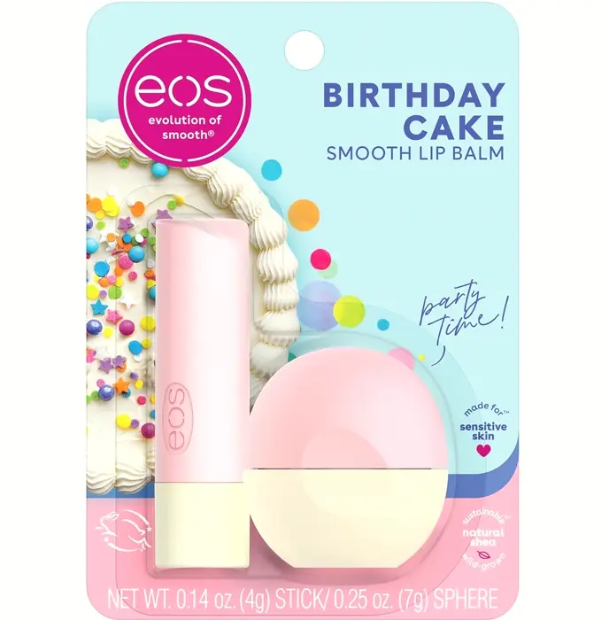eos Shea Lip Balm - Birthday Cake, All-Day Moisture, 0.39 oz