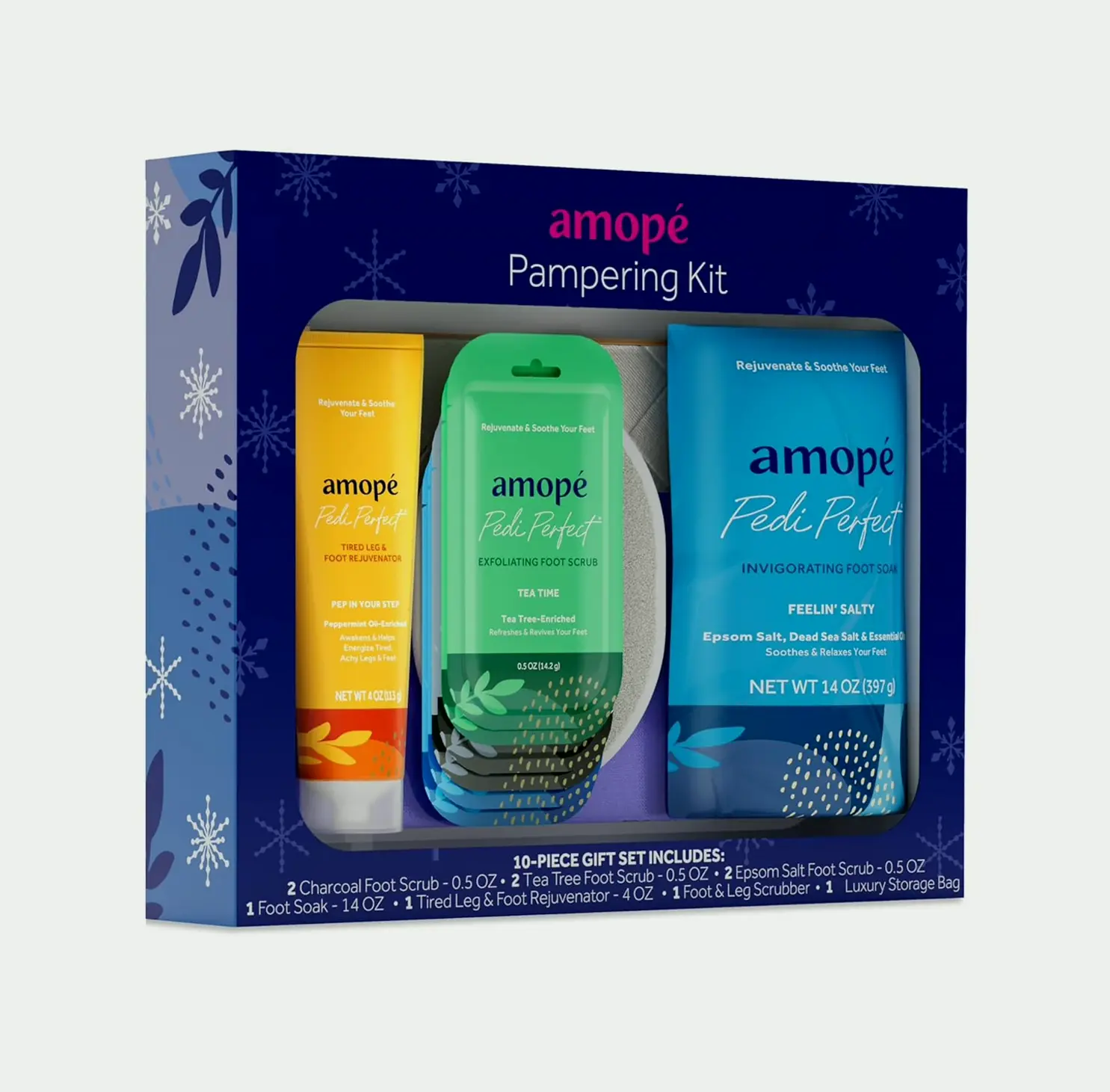 Amope Pampering Kit - Charcoal, Tea Tree, Epsom Salt Scrubs, Foot Soak, Revitalizer