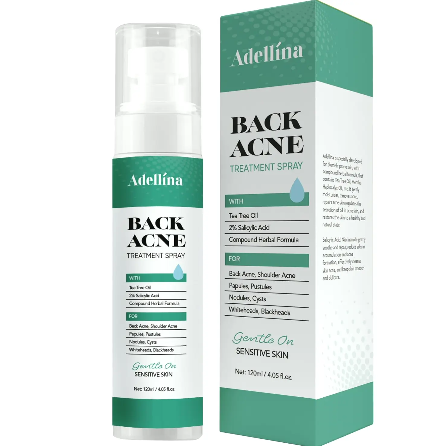 Body Acne Spray: Salicylic Acid, Tea Tree Oil & Niacinamide, 4 oz