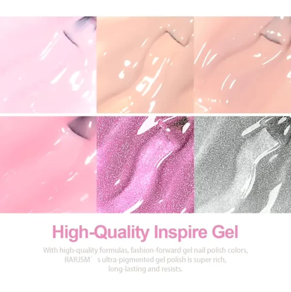 Nude Gel Lacquer Set: 6 Sheer Shades with Silver Pink Sparkle - Small Size