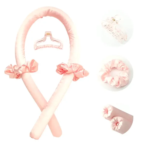 No-Heat Curling Rod with Claw Clip for Natural Waves - Pink