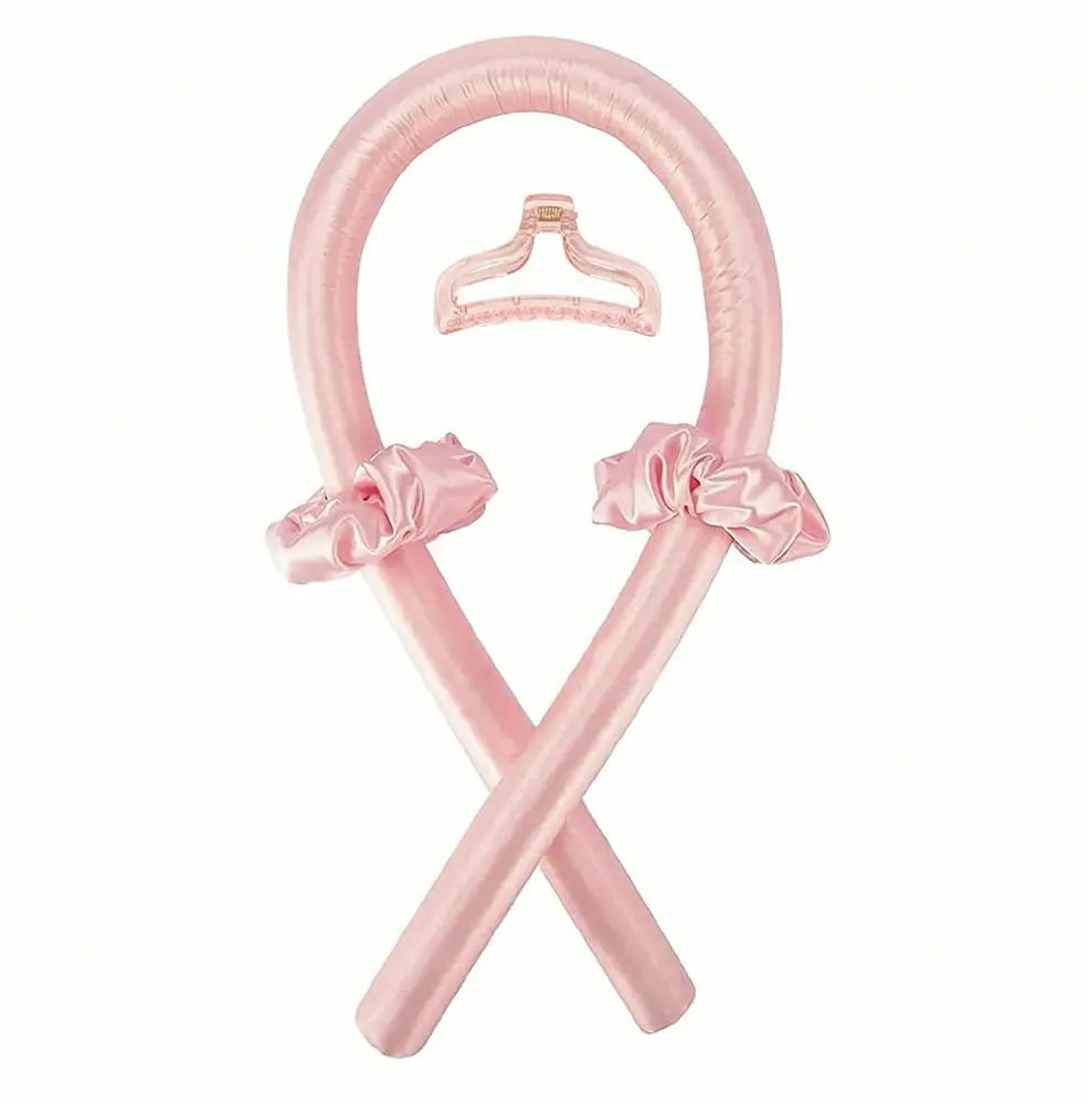 No-Heat Curling Rod with Claw Clip for Natural Waves - Pink