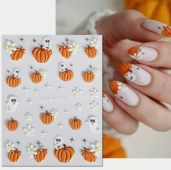 3D Halloween Nail Design Decals - Cute Pumpkins