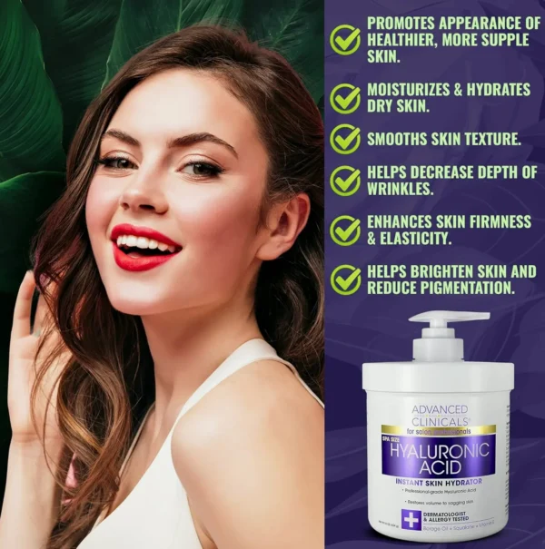 Advanced Medicals Hyaluronic HA Moisturizer & Face Cream, 16 Oz