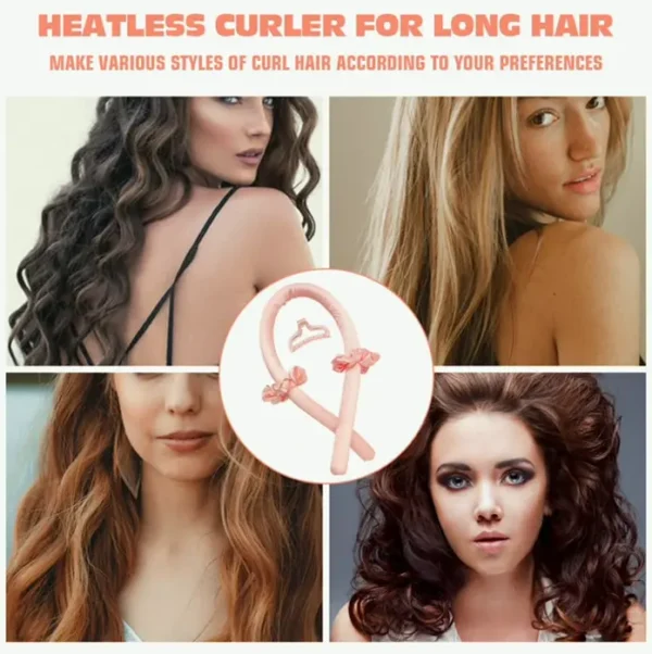 No-Heat Curling Rod with Claw Clip for Natural Waves - Pink