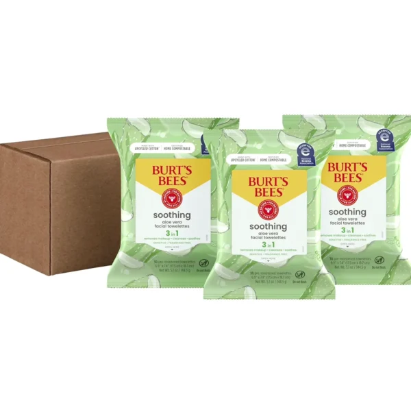 Burt's Bees Aloe Face Towelettes, Sensitive Skin, 3-Pack, 30 Ct Each