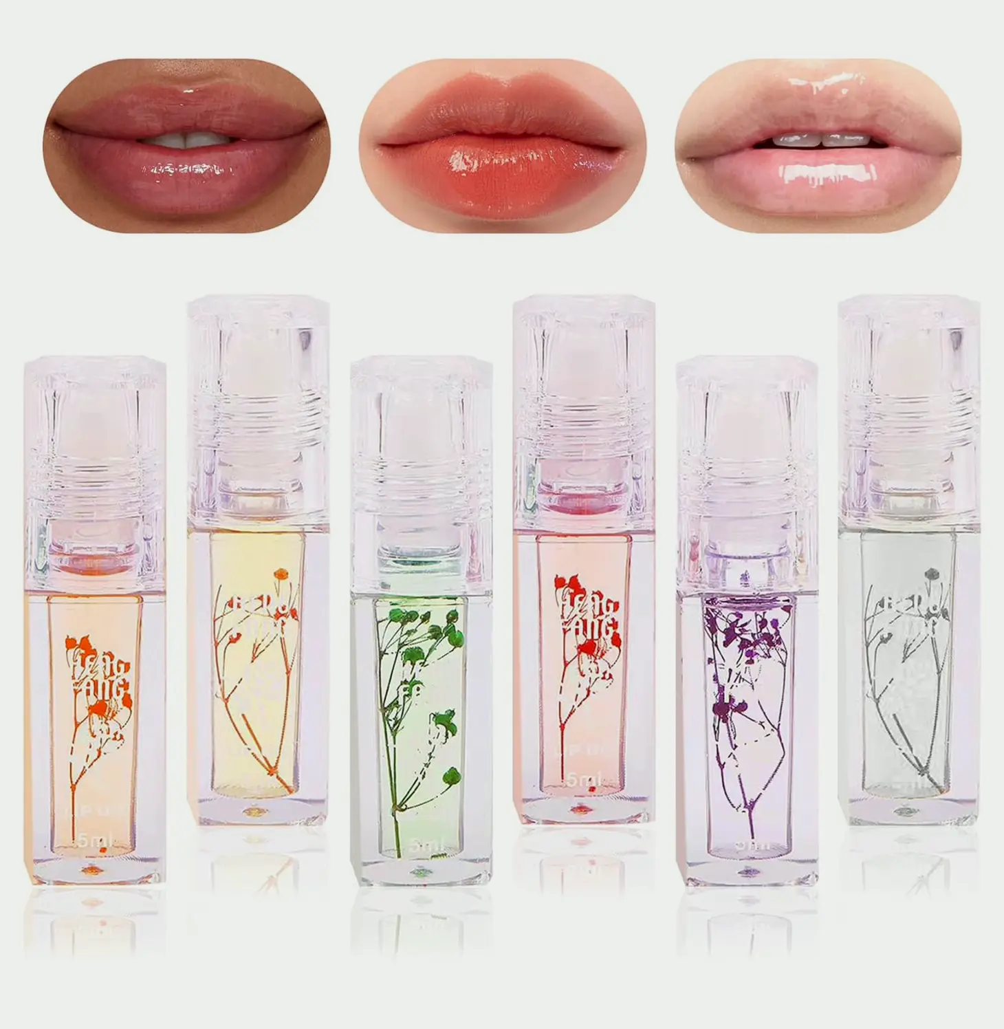 6 Pack Lip Oil Set: Moisturizing, No-Sticky, Glossy & Colored