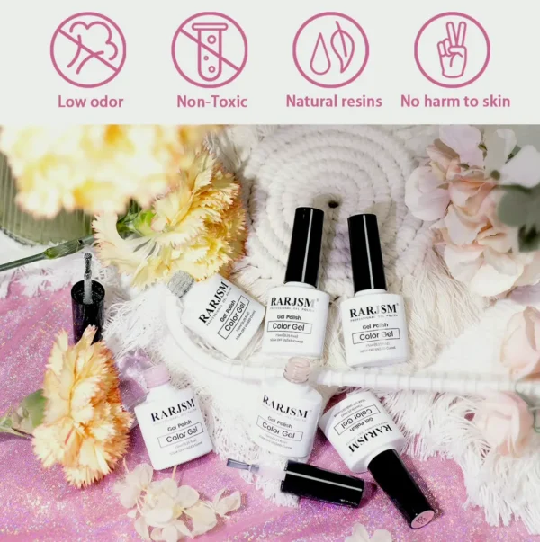 Nude Gel Lacquer Set: 6 Sheer Shades with Silver Pink Sparkle - Small Size